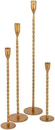 Creative Co-Op 4-Piece Hand-Forged Cast Metal Taper Holders, Gold Finish | Amazon (US)