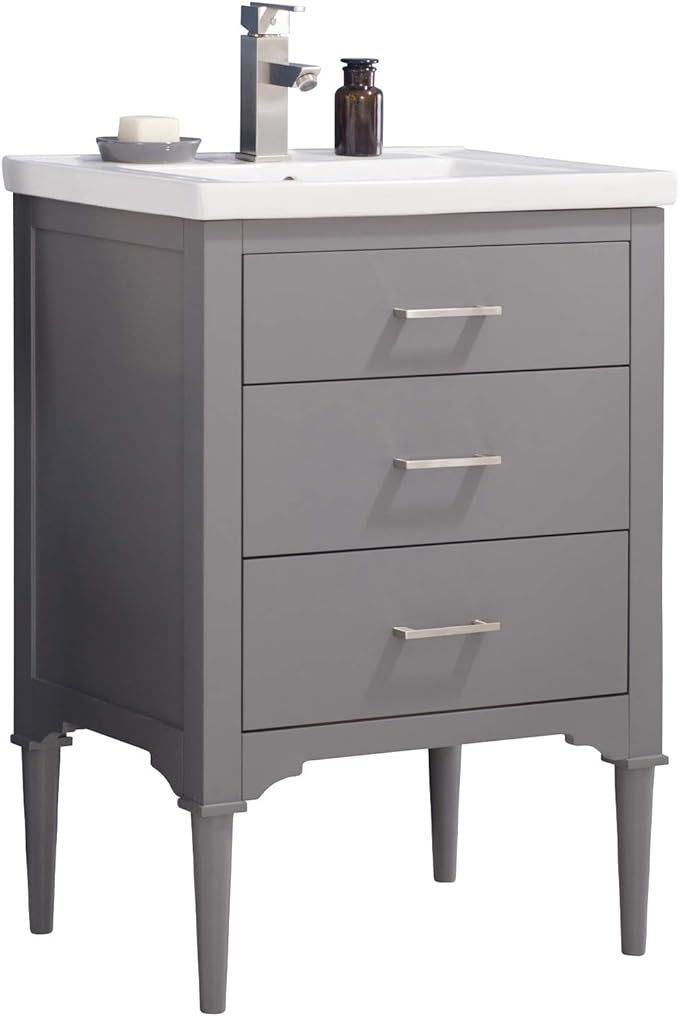 LUCA Kitchen & Bath LC24DGP Austin 24" Bathroom Vanity Set in French Gray, Made with Hardwood and... | Amazon (US)