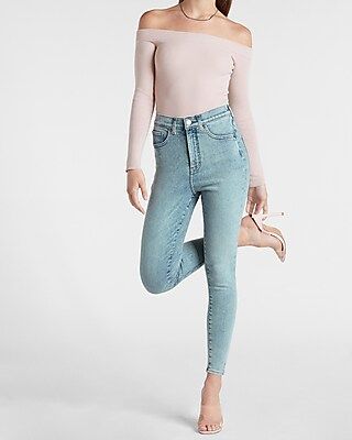 Super High Waisted Light Wash Skinny Jeans | Express