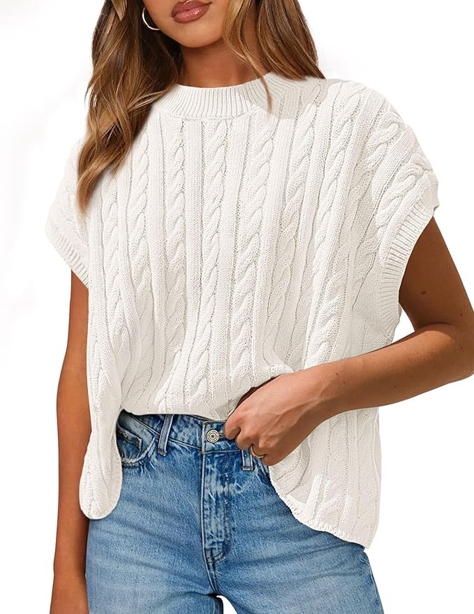 PRETTYGARDEN Short Sleeve Sweater Vest Oversized Tops | Amazon (US)