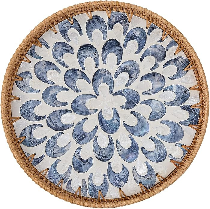 Round Rattan Tray for Home Decor 11.8 inch, Modern and Boho Decor Serving Tray with Mother of Pea... | Amazon (US)