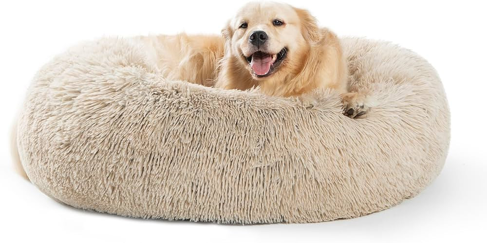 SAVFOX Calming Dog Bed, Anti-Anxiety Donut Dog Bed, Plush Faux Fur, Large Size, 36"x36", 10" Thic... | Amazon (US)