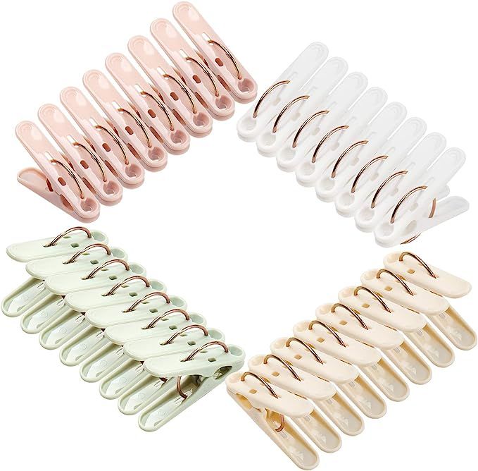 Plastic Clothespins, 32 Pack Laundry Clothes Pins Clips with Springs, 4 Colors Clothes Drying Lin... | Amazon (US)