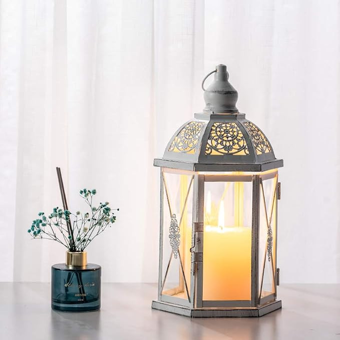 DECORKEY Large Candle Lantern Decorative, 15.2 inch Hexagon Hanging Lantern Farmhouse Home Decor ... | Amazon (US)