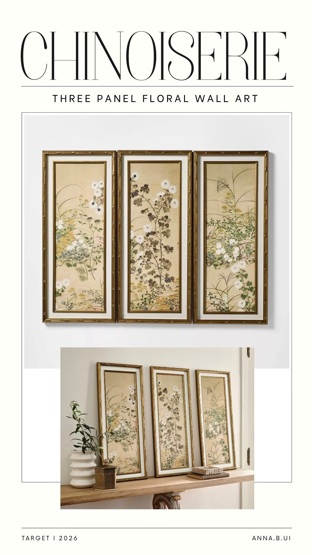 This is one of those designer-looking decor finds! 😍 The 12”x28” Floral Wall Art (Set of 3) from Threshold designed with Studio McGee at Target has that vintage Chinese-style panel feel—tall, elegant, and very collected. 🖼️ The muted botanical prints and warm brown tones give it a layered, high-end look that works beautifully in entryways, living rooms, or dining spaces. ✨ The best part? All three panels for around $100, which feels like such a steal for this style! Sitting in my cart and I wouldn’t be surprised if these sell out quickly! #TargetFinds #ChinoiserieStyle #WallArtInspo

#LTKFindsUnder100 #LTKHome #LTKGiftGuide