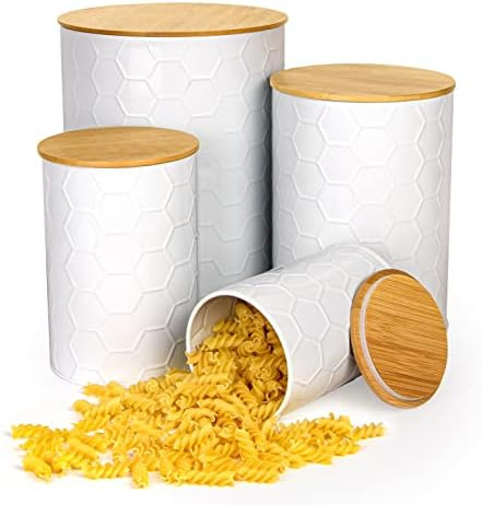Amazon.com: White Canister Sets for Kitchen Counter, Flour and Sugar Containers, Honeycomb Design... | Amazon (US)