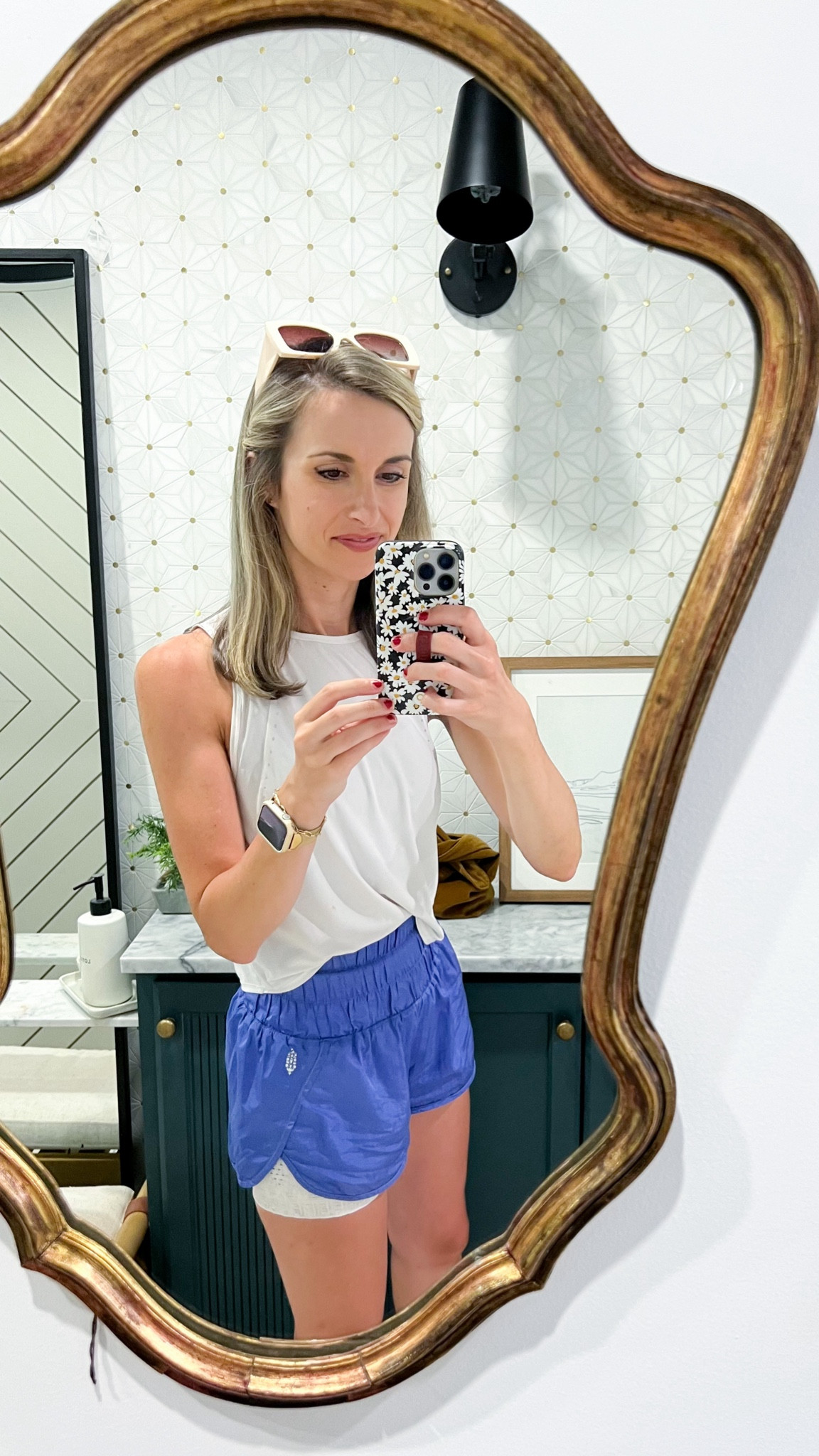 Today’s fit details ✨

Shorts - size up! The band gets snug 

Bike shorts - XS/S! Love these - super breathable and comfortable 

My tank is sold out but sharing my other current favorite style. 

Sunnies are super inexpensive and fun! 

Watch band is easy to dress up or down. 

Annnnd I think I found my new favorite mascara! 

#LTKStyleTip #LTKFitness #LTKSummerSales