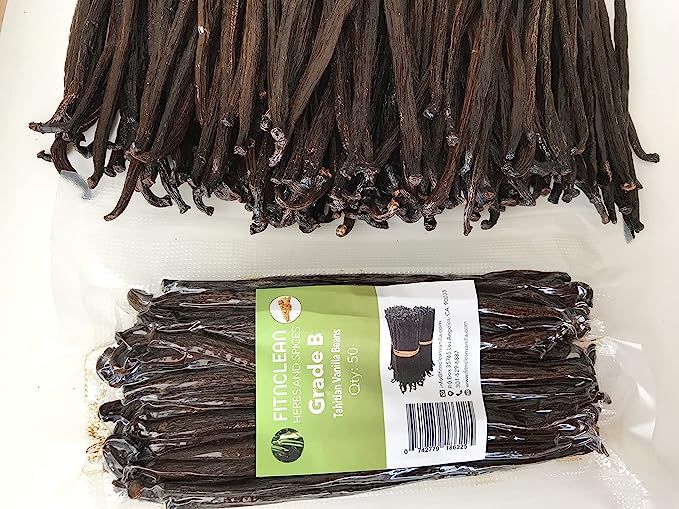 50 Tahitian Vanilla Beans Grade B for extract, Cooking and Baking by FITNCLEAN VANILLA| Fresh 5"-... | Amazon (US)