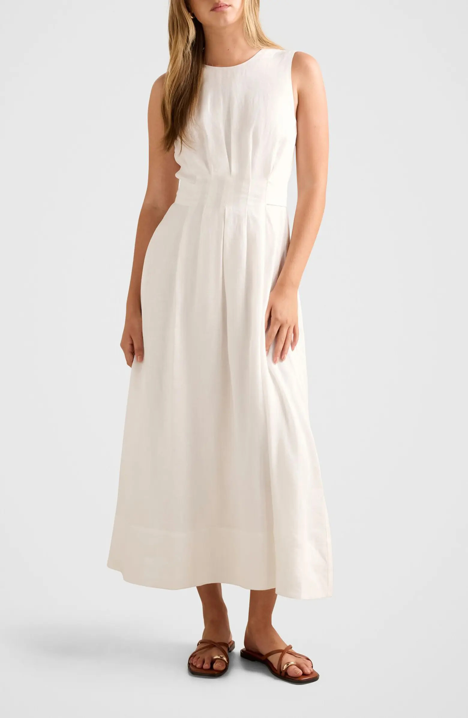 Rosie Tuck Detail Sleeveless Linen Dress | Nordstrom