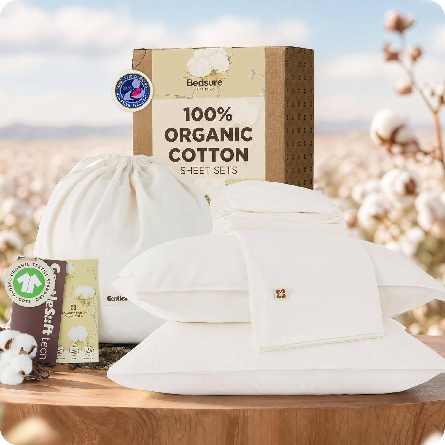 Bedsure PureWoven 100% GOTS Certified Organic Cotton Sheets, King Size 4PCS | Amazon (US)