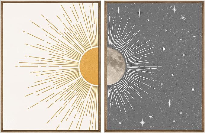 Sun Moon Boho Wall Decor, 2 Set 12x16 inch Celestial Posters, Mid Century Modern Prints for Wall ... | Amazon (US)