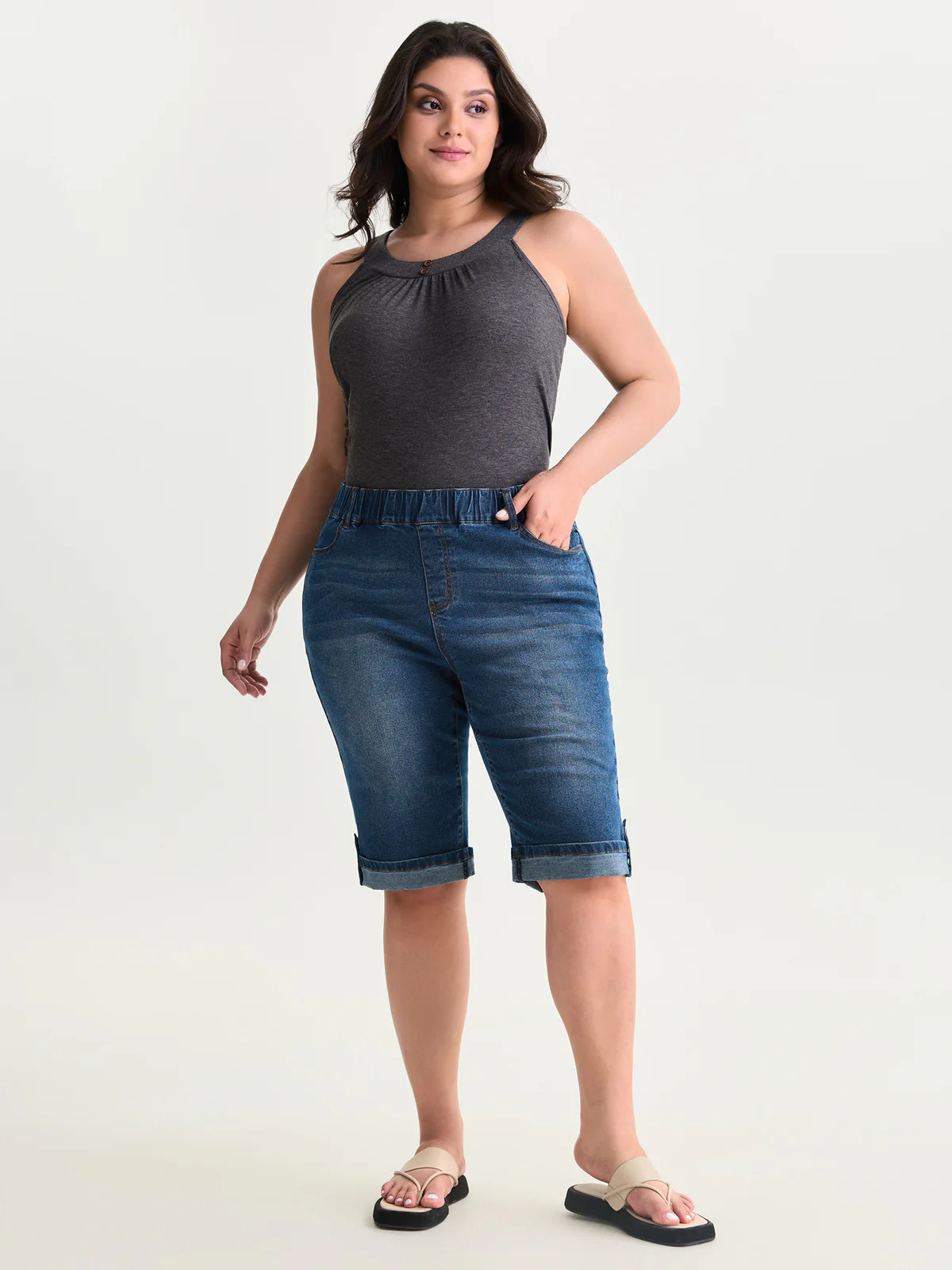 Pull-On Stretchy Denim Shorts | Bloomchic