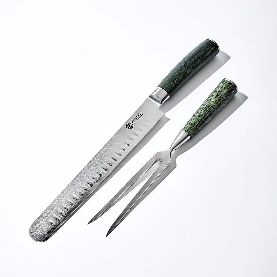 HexClad Japanese Damascus Steel Blade Carving Knife and 2-Pronged Fork Set | Amazon (US)