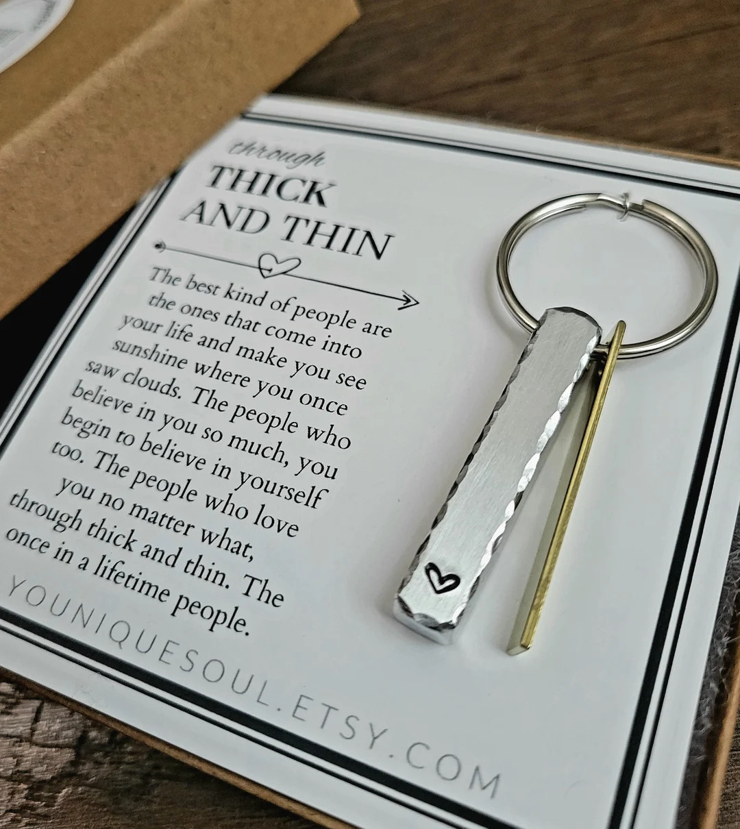 Handmade Through Thick and Thin Heart Stamped Keychain for Best Friend, Anniversary Gift, Bridesm... | Etsy (US)