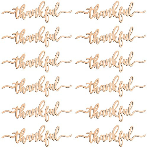 PARBEE 12PCS Thanksgiving Place Cards Thankful Wood Signs Fall Dining Table Plate Ornament Farmhouse Home Table Setting Decor - Thankful | Amazon (US)