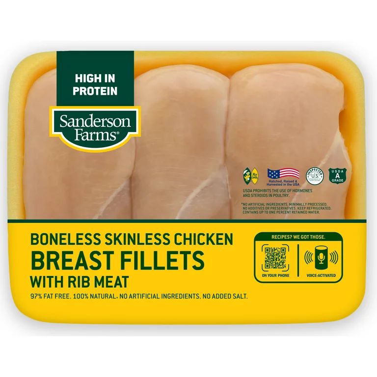 Sanderson Farms Fresh Boneless Skinless Chicken Breast Fillets, 21g Protein, 4oz 112g, 1.6 - 2.4 ... | Walmart (US)