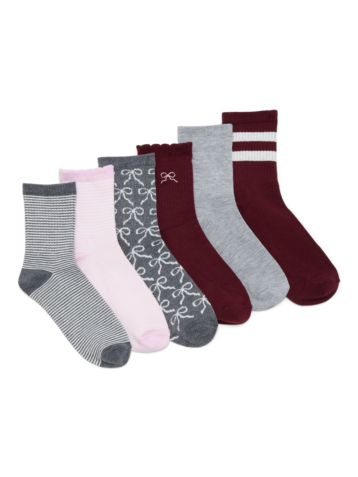 No Boundaries Women's Embroidered Scallop Edge Mid-Crew Socks, 6-Pack, Size 4-10 | Walmart (US)