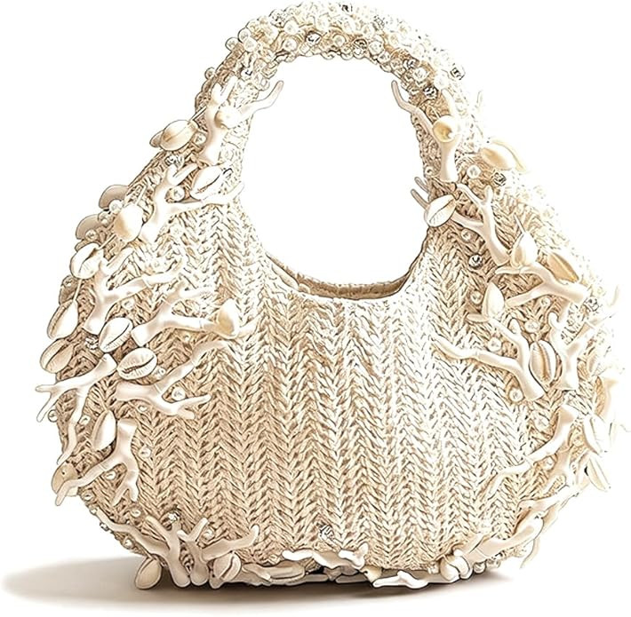 CUXVA Shell Beaded Straw Clutch Purses Summer Beach Handbag Handwoven Straw Vacation Purse Woven ... | Amazon (US)