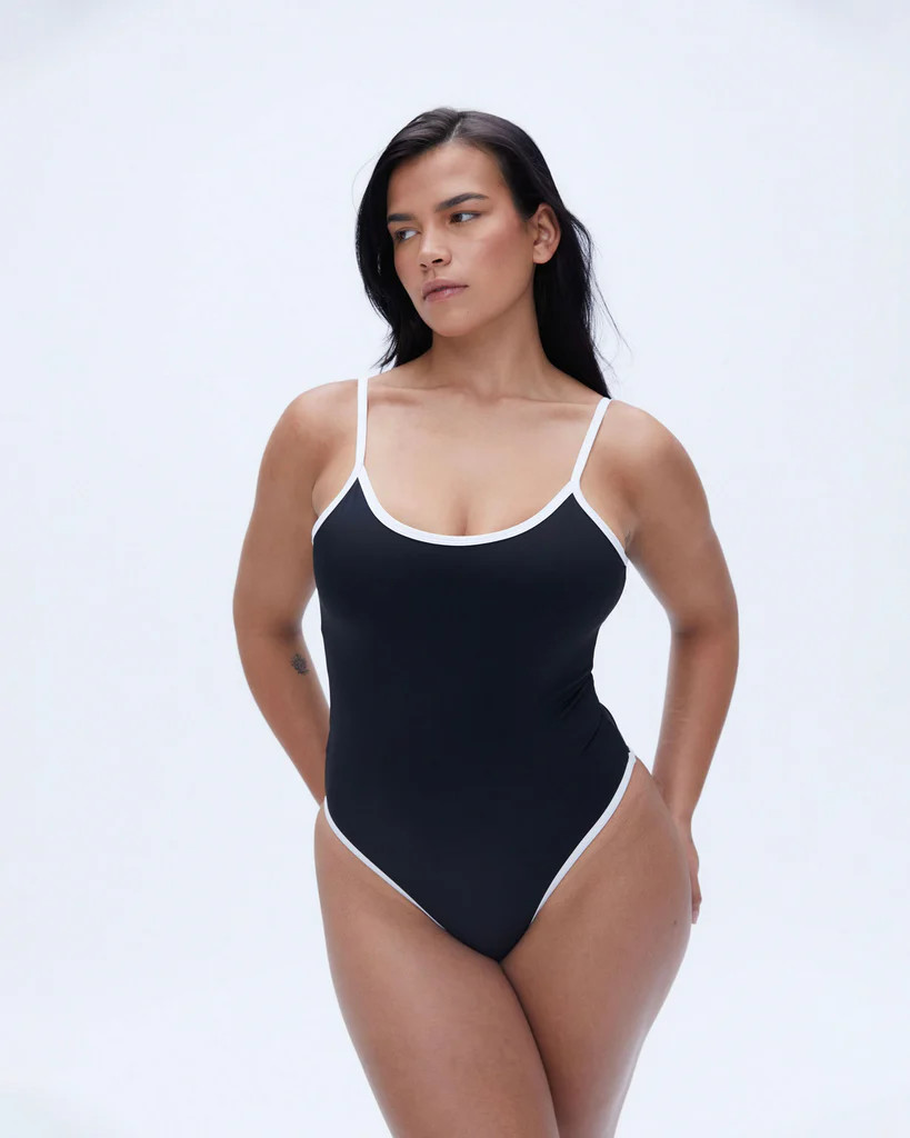 Scoop High Leg Swimsuit - Black/Cream | Adanola UK