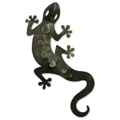 Handcrafted Mexican Iron Gecko Garden Wall Scuplture from Novica | NOVICA