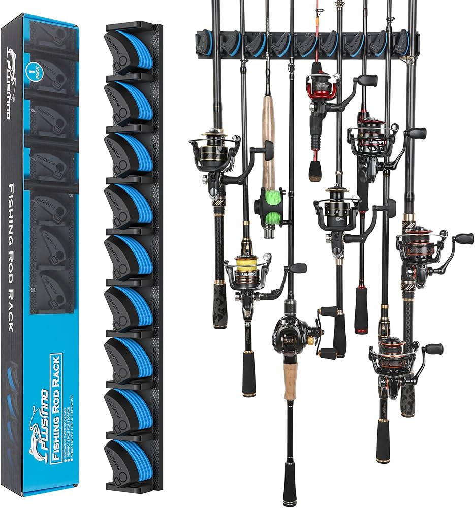 PLUSINNO Vertical Fishing Rod Holder, Wall Mounted Fishing Rod Rack, Fishing Pole Holder Holds Up... | Amazon (US)