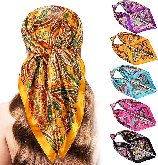 Stlvoll 5PCS Large Satin Head Scarves - Silk Square Like Neck Scarf Hair Wraps Headscarf for Slee... | Amazon (US)