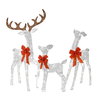 Hutto 3 Piece 3D Reindeer Family Lighted Christmas Deer Sets 4.5Ft Outdoor Christmas Yard Decoration | Wayfair North America