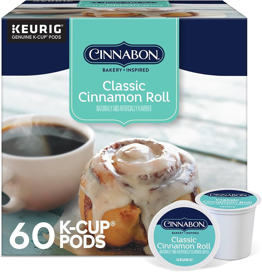 Cinnabon Classic Cinnamon Roll Coffee, Keurig Single Serve K-Cup Pods, Light Roast Coffee, 60 Cou... | Amazon (US)