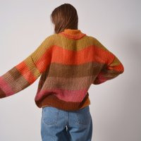 Bright Mohair Sweater Multicolor Striped Turtleneck Colorful Loose Rainbow Chunky Handknit Boho | Etsy (US)