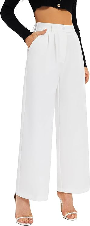 FUNYYZO Wide Leg Pants Women's High Elastic Waisted in The Back Business Work Trousers Long Strai... | Amazon (US)
