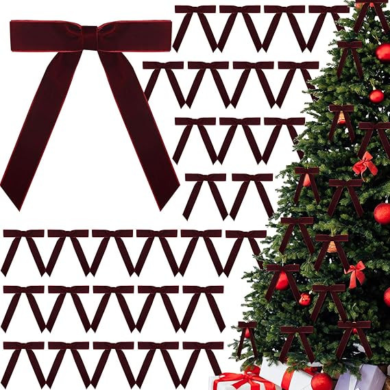 30 Pcs Christmas Velvet Wreath Bow, 5 x 7 Inch Vintage Velvet Ribbon Bows Rustic Crafts Gift Bows... | Amazon (US)