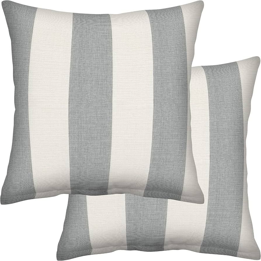 Honeycomb Indoor/Outdoor Cabana Stripe Stone Grey Square Toss Pillow: Recycled Fiberfill, Weather... | Amazon (US)