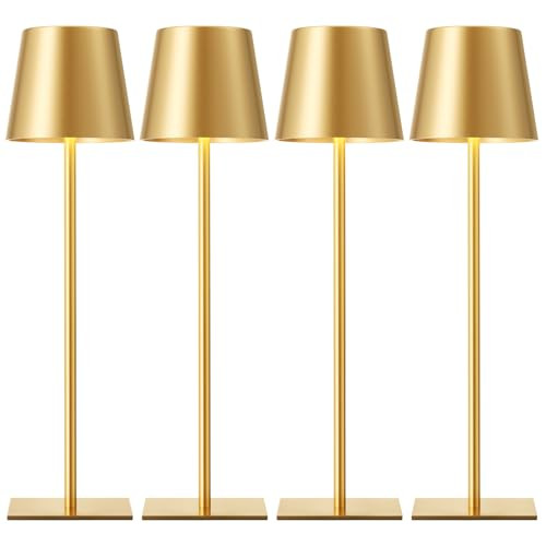 Gold Cordless Rechargeable Table Lamp, 2 Pack Portable Desk Lamp with 5000mAh Battery, Touch Control Stepless Dimming, Wireless Night Light for Dining, Outdoor Camping, Coffee Shop, Water Repellent | Amazon (US)