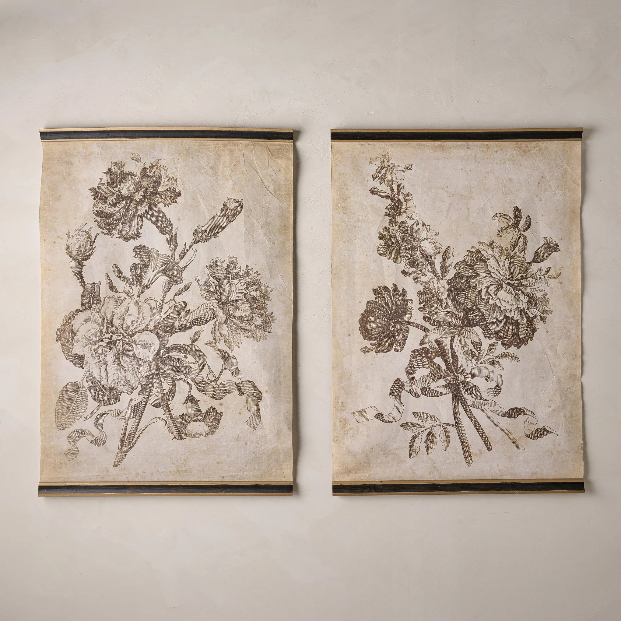 Set of II Vintage Floral Sketch Tapestry | Magnolia