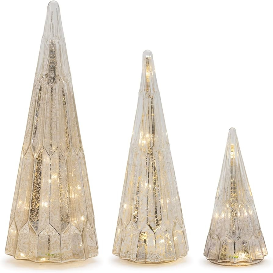 Melrose Glass LED Christmas Tree, Set of 3, 8" H, 12" H, 15.5" H Glass, Batteries Not Included | Amazon (US)