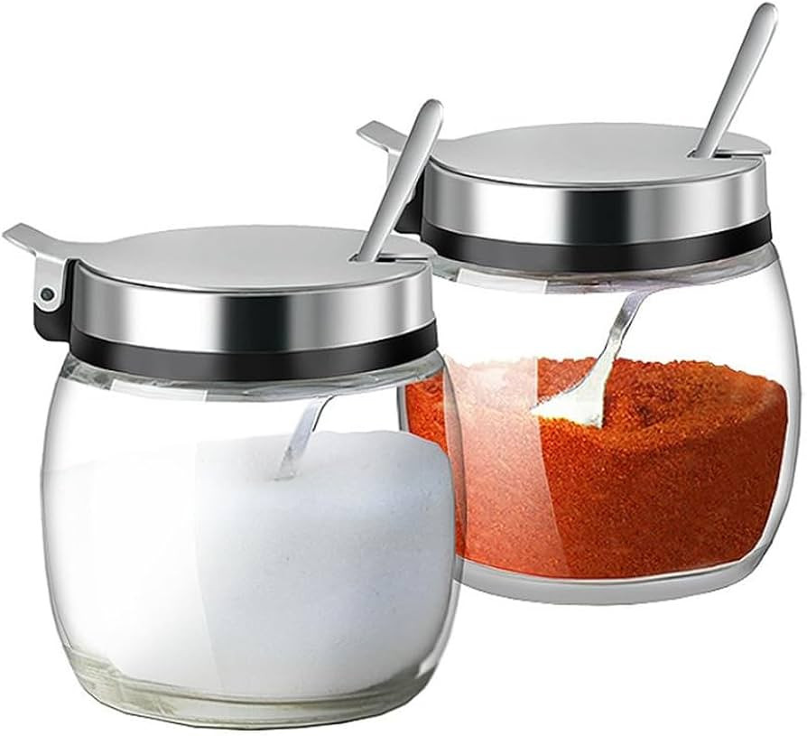 Hewnda 2Pcs Sugar Salt Container Set,8 oz glass jar with lid and spoon for storing condiments,cof... | Amazon (US)