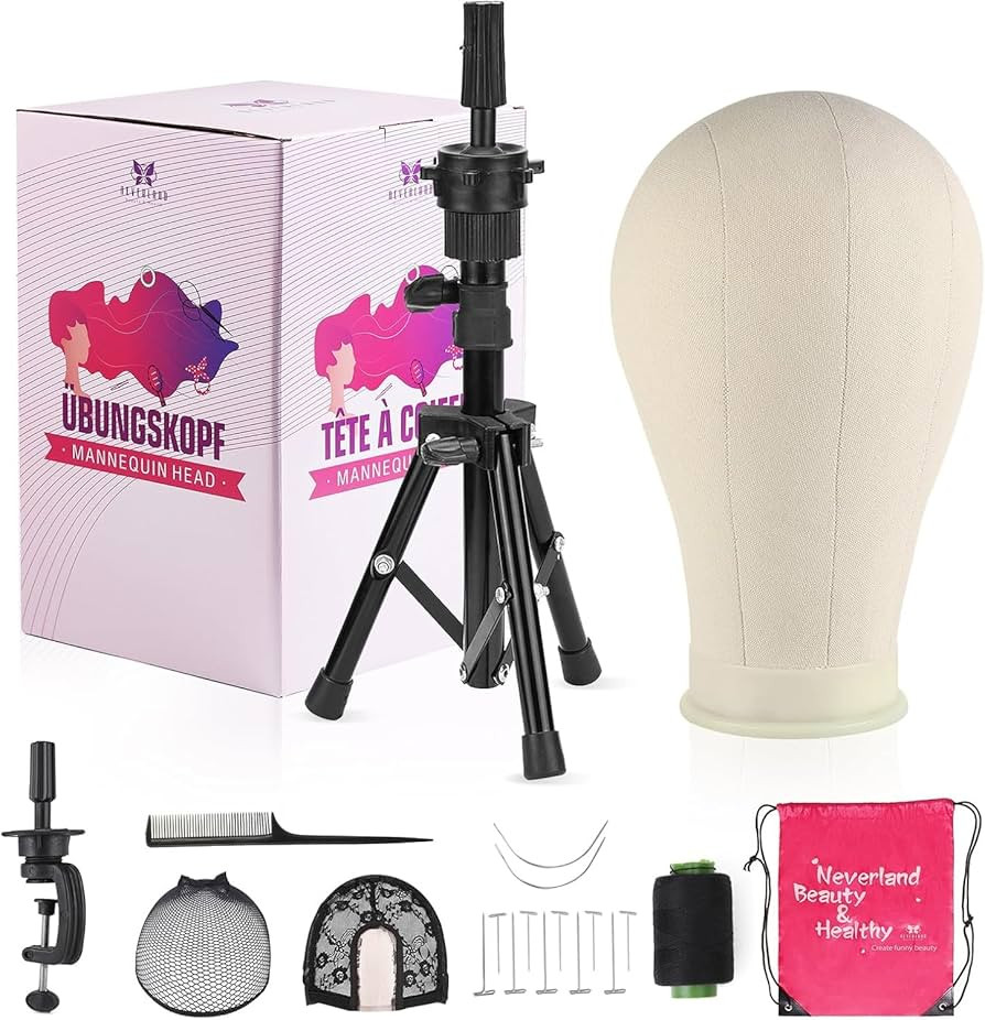 Wig Stand - Wig Stand with Head Canvas Wig Head Mannequin Head for Heavy Wigs, Wig Head Stand Man... | Amazon (US)