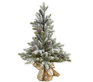 28"" Flocked Christmas Tree w/Pine Cones by Near ly Natural | QVC