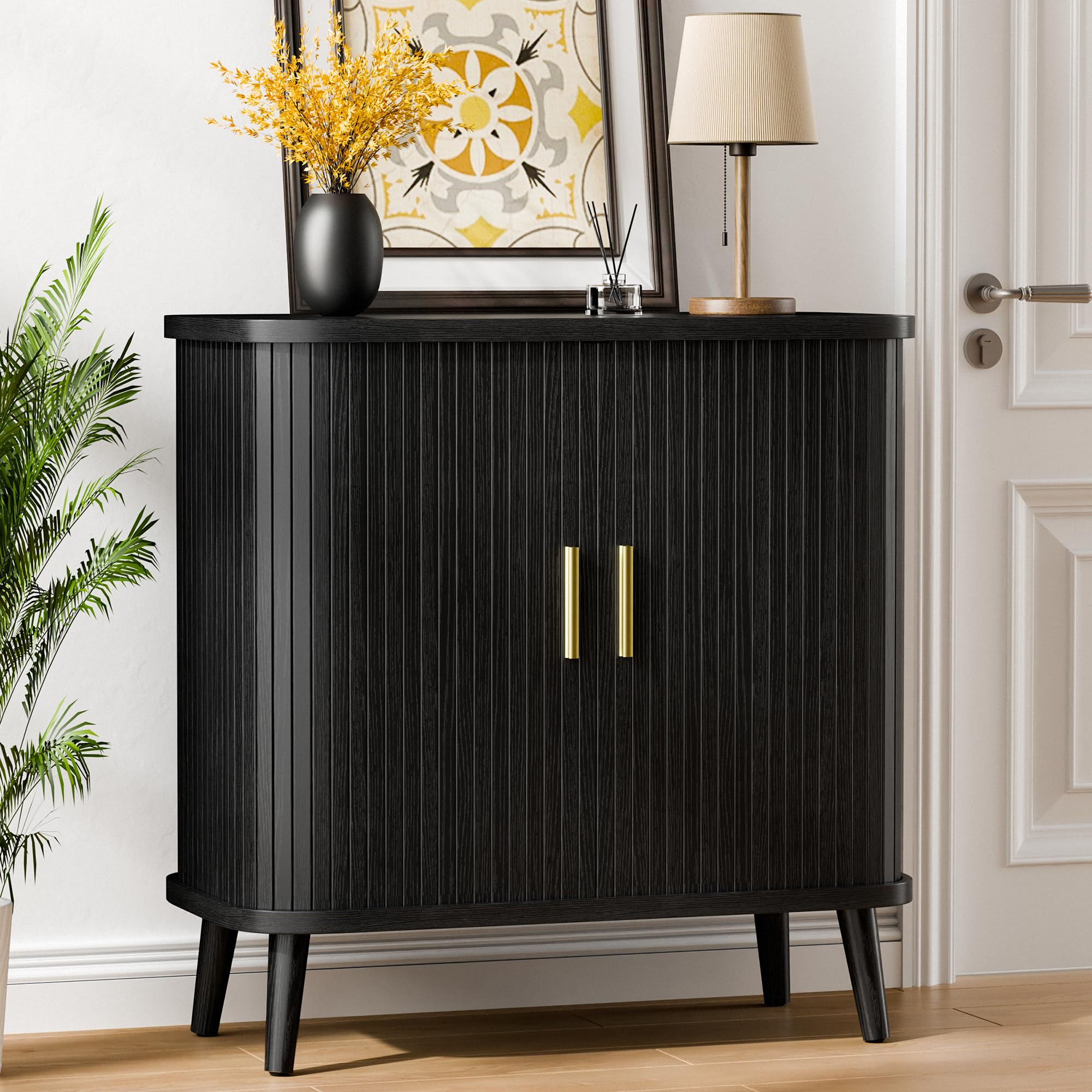 Lulive Black Buffet Cabinet with Storage, Sideboard Buffet Storage Cabinet with Sliding Doors, Mo... | Amazon (US)