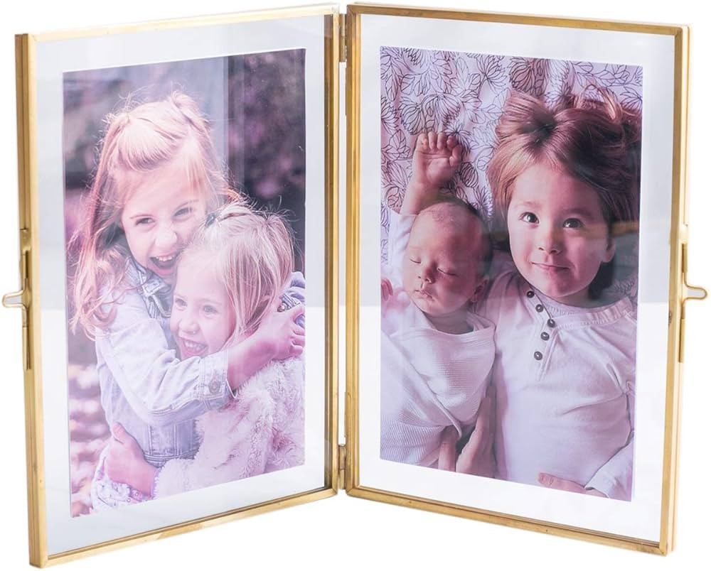 Levilan Double Picture Frames Gold Double Pictures Frame with Pressed Glass Photo Frame, Brass (5... | Amazon (US)