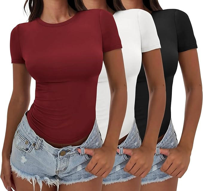 ANRABESS Women’s 3 Pack Short Sleeve Shirts 2026 Crop Tops Tight Fitted Basic Tees Workout T Sh... | Amazon (US)