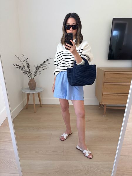 Obsessed with this Mango sweater. Thick, soft, plus material. The collar detail is so cute! Wearing the small here but runs oversized so exchanged for the xs. 

Mango sweater small. Need the xs
French Connection small. 
Hermes Oran sandals 35
Naghedi small navy. 
Celine sunglasses 

#LTKitbag #LTKshoecrush