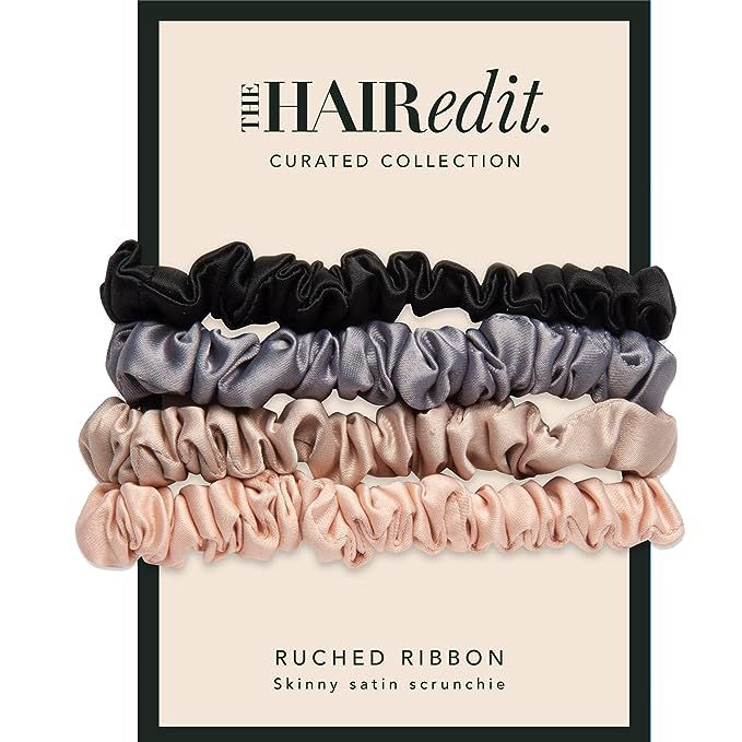 The Hair Edit Ruched Ribbon Satin Scrunchies – Skinny Multi-Colored Hair Scrunchies With A Silk... | Amazon (US)