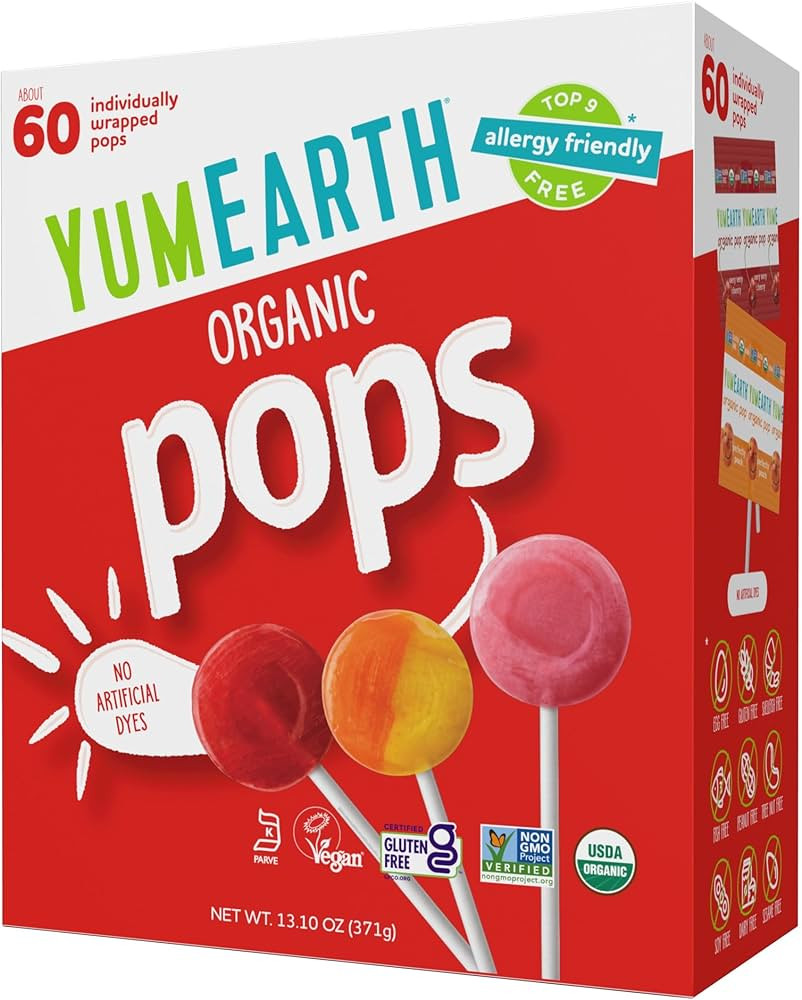 YumEarth Organic Pops Variety Pack, 60 Fruit Flavored Favorites Lollipops, Allergy Friendly, Glut... | Amazon (US)