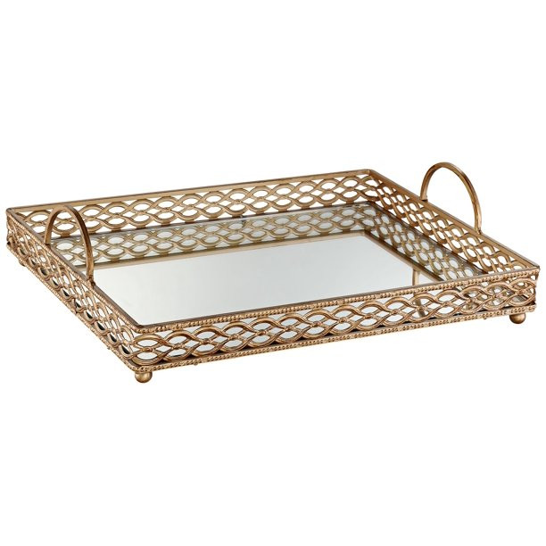 Dahlia Studios Magot 13" Wide Antique Gold Mirrored Tray - Walmart.com | Walmart (US)