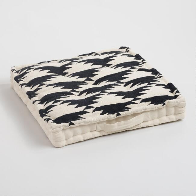 Black and White Dhurrie Weave Floor Cushion | World Market