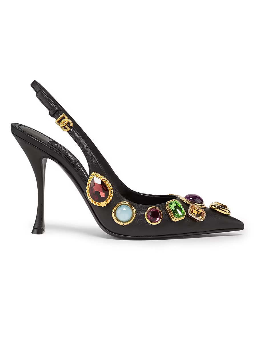 Women's Crystal-Embellished Leather Slingback Pumps - Black Multicolor - Size 8.5 | Saks Fifth Avenue