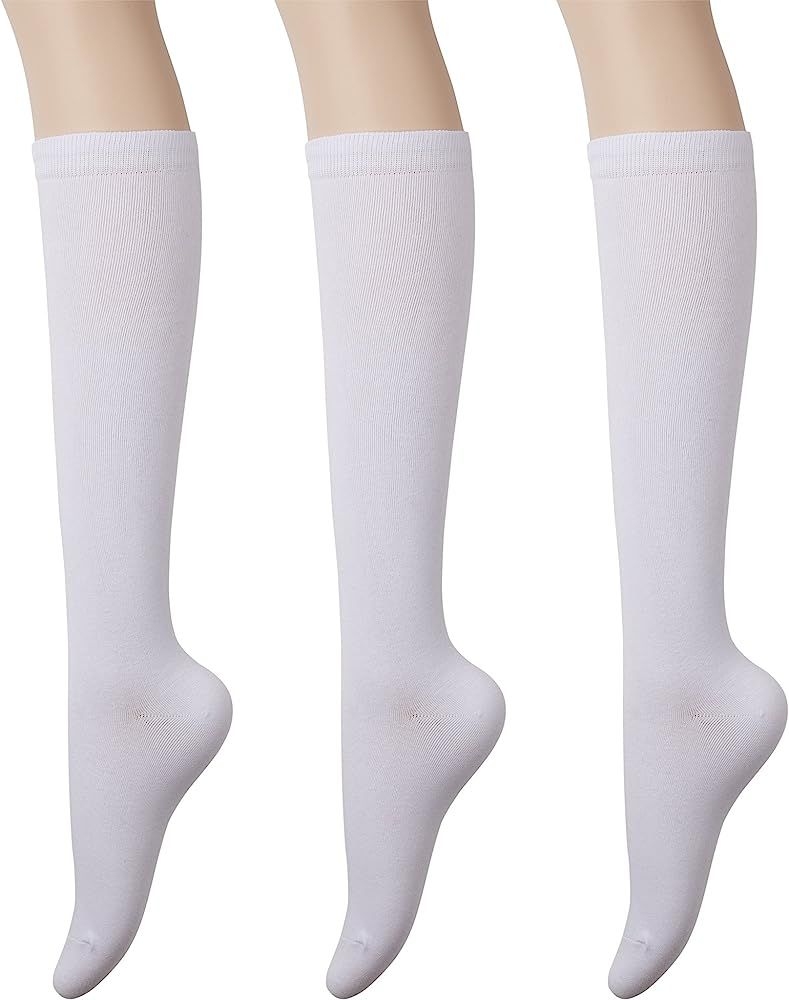 KONY Women's Cotton Knee High Socks - Casual Solid & Triple Stripe Colors Fashion Socks 3 Pairs (... | Amazon (US)