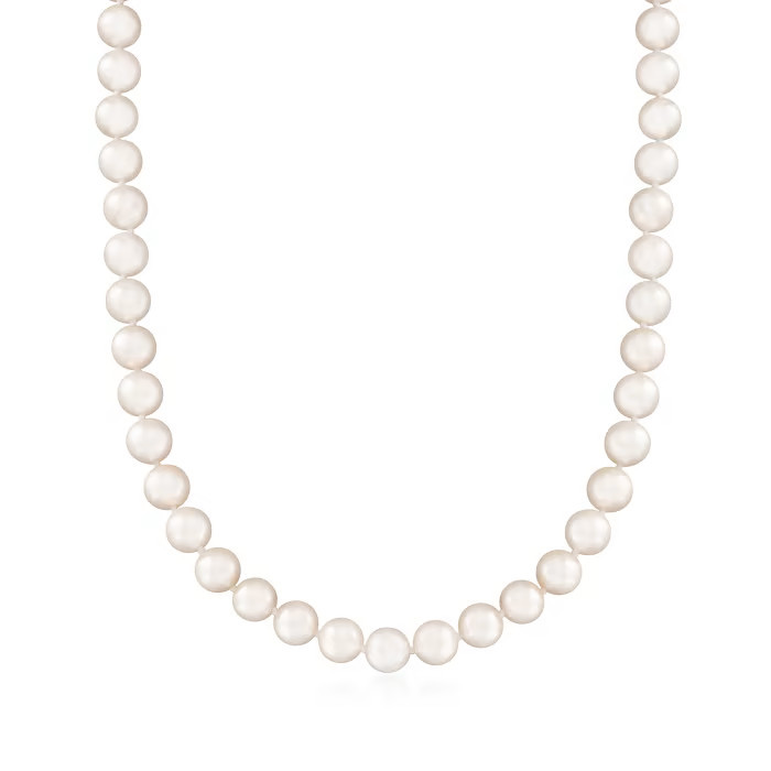 8-8.5mm Cultured Akoya Pearl Necklace in 18kt White Gold. 30" | Ross-Simons