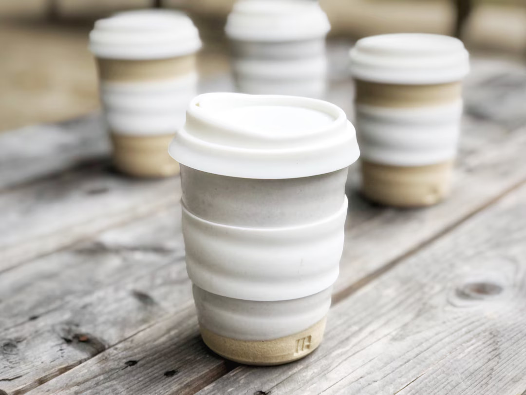 Travel Cup - White With Lid - Handmade Farmhouse Pottery - Etsy | Etsy (US)